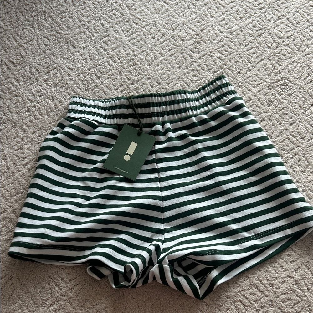 Daily Drills High Waist Green and White Striped Shorts